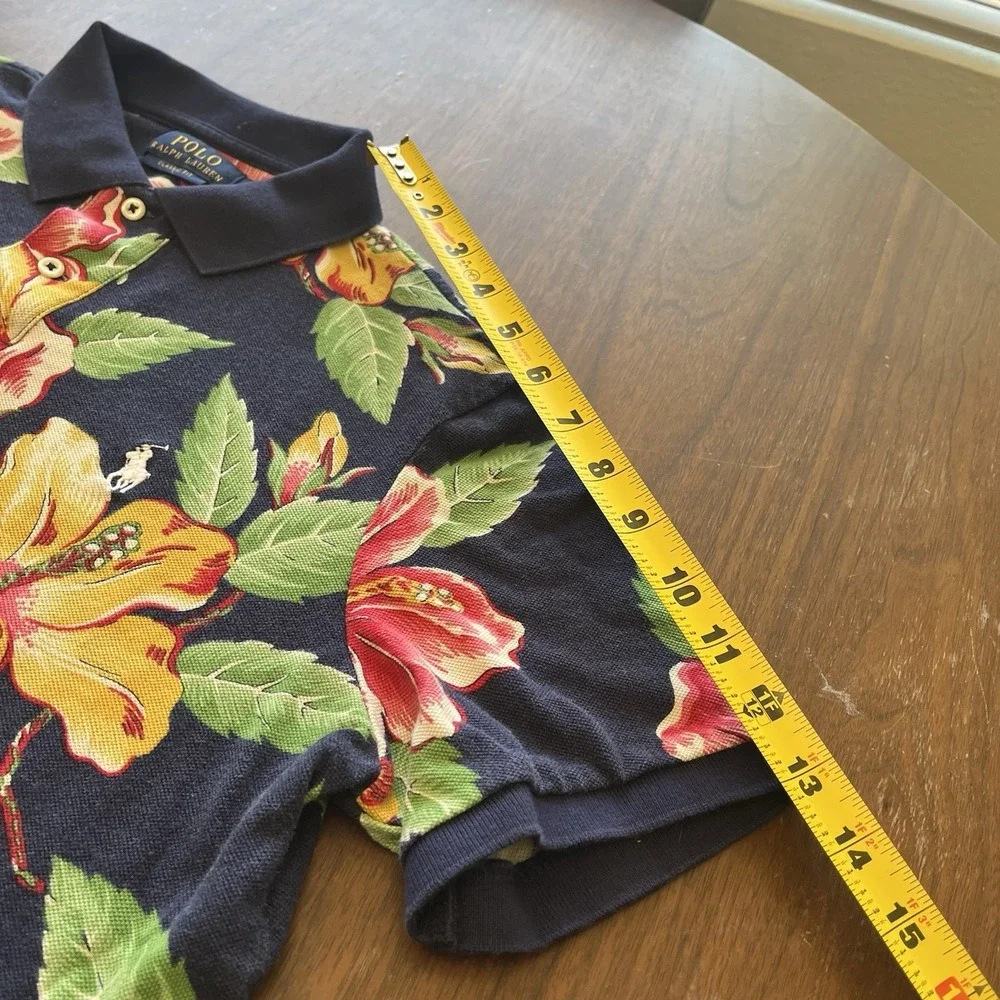 Polo Ralph Lauren Polo Mens M Navy Hibiscus Floral Classic Fit Tropical Mesh